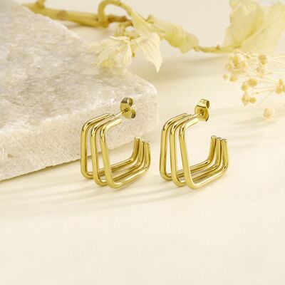 Triple square gold earrings
