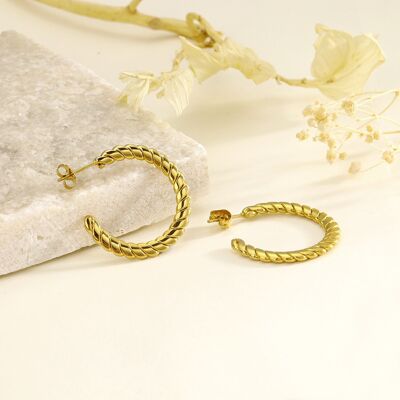 Gold wide braid hoop earrings