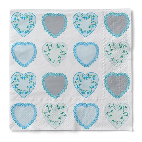Einweg Serviette Sweet love in Blau aus Tissue 33 x 33 cm