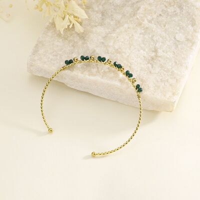 Brazalete fino ajustable con piedras verdes