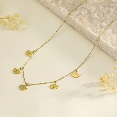 Golden necklace with 5 ginkgo flower pendants
