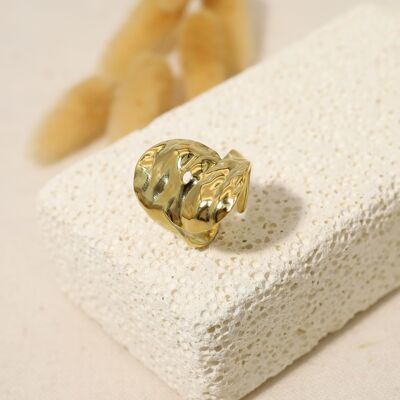 Wide hammered gold ring