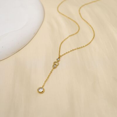 Gold Y Chain Necklace with Rhinestones