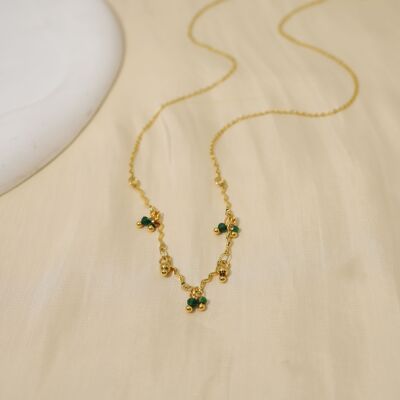 Golden chain necklace with multi green pendants