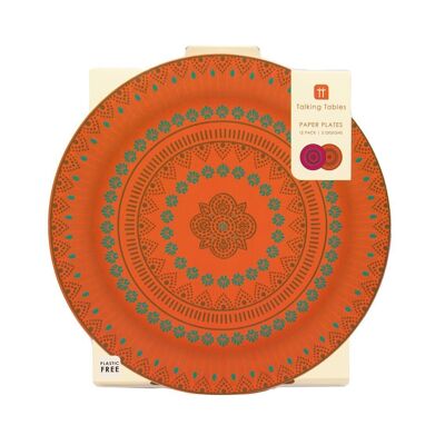 Diwali Pink & Orange Pappteller – 12er-Pack