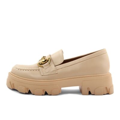 Mocassins Femme Fashion Attitude Couleur Beige - Hauteur du talon : 5 cm - Collection Hiver ; Article FAG_G253_BEIGE