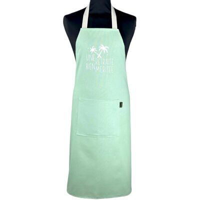 Apron, "A well-deserved retirement" plain water green