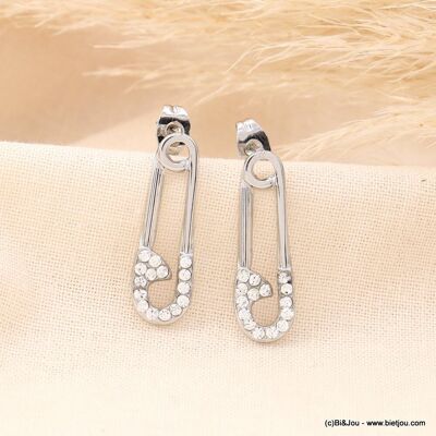 Boucles d'oreilles épingle à nourrice strass acier 0323114