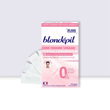 CIRE FROIDE HYPOALLERGÉNIQUE VISAGE - Peaux sensibles (20 bandes) - BLONDÉPIL 3