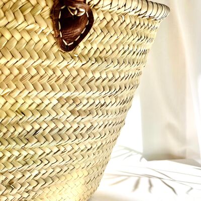 Palm leaf basket with leather handles - Lisa