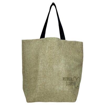 Beach tote bag L, “Maman d’amour” shimmering jute