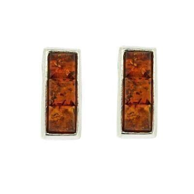 Cognac Amber Trilogy Studs Earrings with Presentation Box