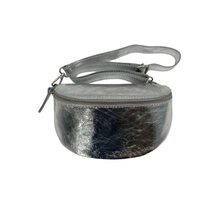 LINA BELT BAG IN GRAINED LEATHER 25CM SILVER