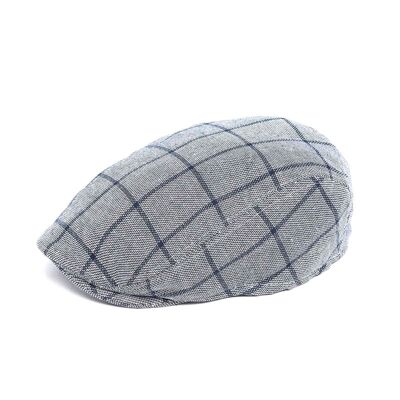 Blue check flat cap