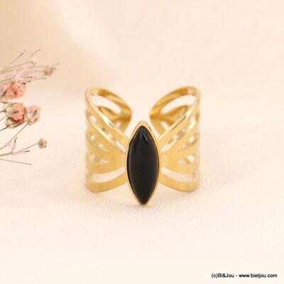 Bague contemporain acier cabochon ovale pierre nacre 0423009