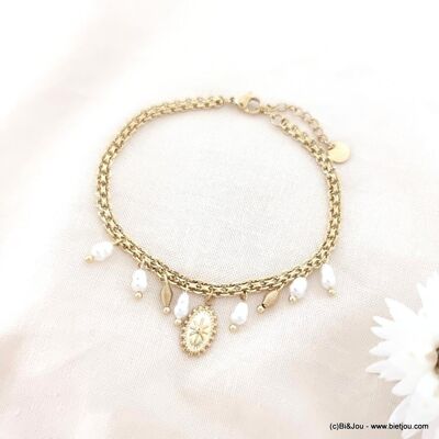 Bracelet acier style rococo étoile perle d'eau douce 0223088