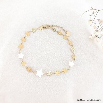 Bracelet acier inoxydable nacre étoile fleur femme 0223080