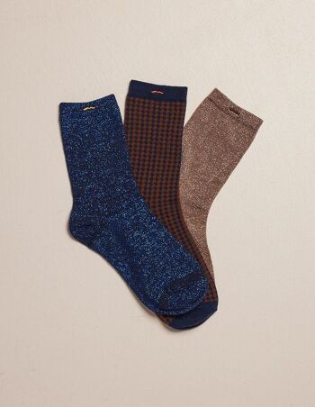 Pack de 3 chaussettes fantaisie femme - Paillettes de PDP bleu 2