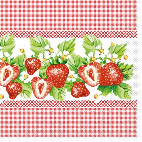Einweg Serviette Erdbeeren in Rot aus Tissue 33 x 33 cm, 20 Stück