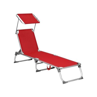Living Design Chaise longue avec auvent rouge 55 x 193 x 31 cm (L x L x H)