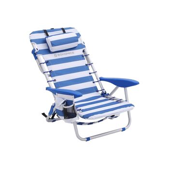 Living Design Chaise de plage avec coussins bleus et blancs 1