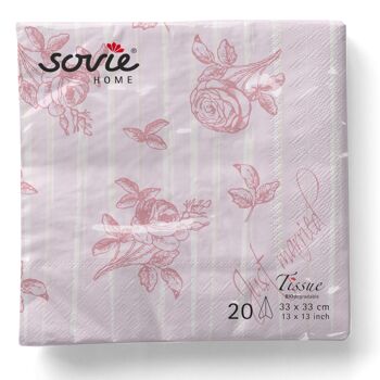 Serviette de mariage jetable en rose en tissu 33 x 33 cm, 20 pièces - roses 5