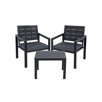 Living Design Juego de 3 muebles de jardín negro 62,5 x 64 x 78 cm (largo x ancho x alto)