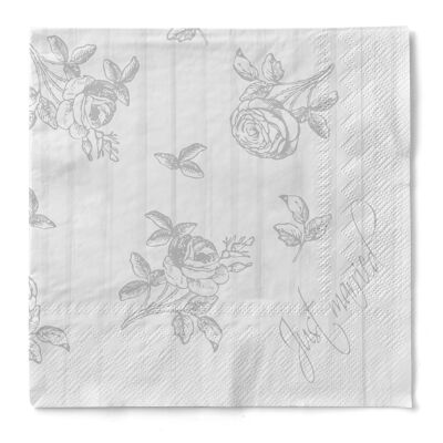 Serviettes de mariage jetables grises en tissu 33 x 33 cm, 20 pièces - roses