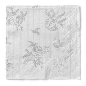 Serviettes de mariage jetables grises en tissu 33 x 33 cm, 20 pièces - roses 1