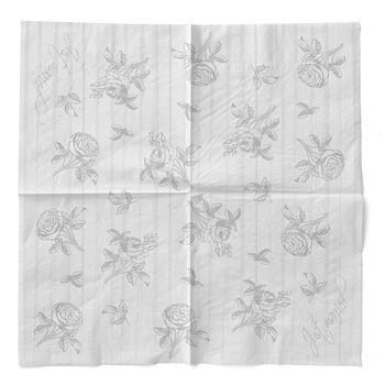Serviettes de mariage jetables grises en tissu 33 x 33 cm, 20 pièces - roses 3