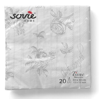 Serviettes de mariage jetables grises en tissu 33 x 33 cm, 20 pièces - roses 5