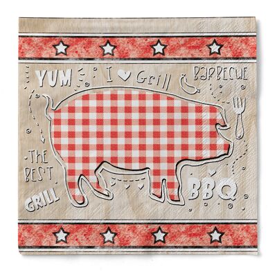 Einweg Serviette BBQ-Grillfest in Rot-Beige aus Tissue 33 x 33 cm, 20 Stück
