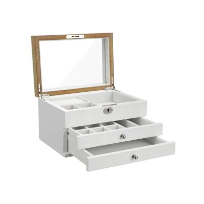 Living Design Elegante joyero con espejo blanco 24,5 x 17 x 14,5 cm (largo x ancho x alto)