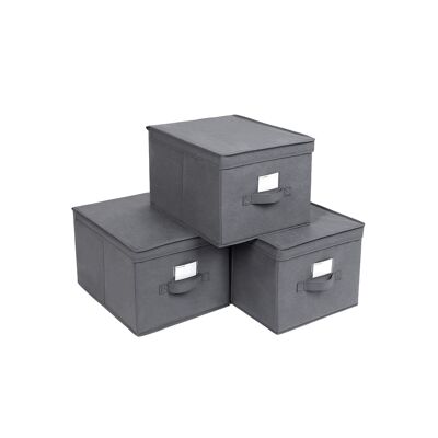 Living Design Boîtes à mouchoirs avec couvercle 3 pièces gris 40 x 25 x 30 cm (L x H x P)
