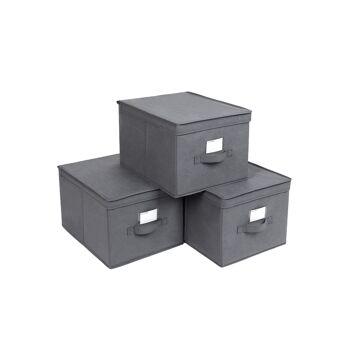 Living Design Boîtes à mouchoirs avec couvercle 3 pièces gris 40 x 25 x 30 cm (L x H x P) 2