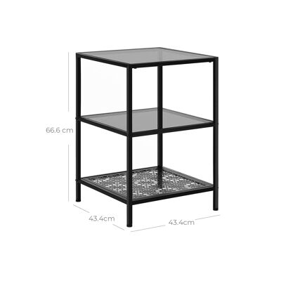 Living Design Side table with 2 glass shelves 17"L x 17"W x 26"H