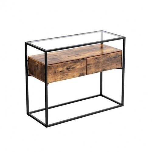 Living Design Console table with glass top in industrial style 100 x 40 x 80 cm (L x W x H)
