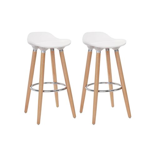 Living Design Set of 2 bar stools in white and natural 39 x 80 x 33 cm (W x H x D)