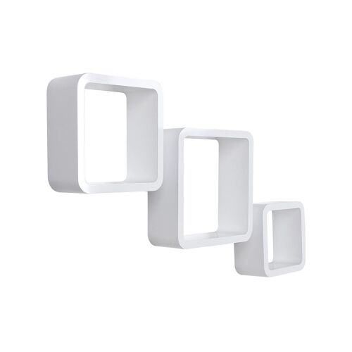 Living Design Set of 3 white square wall shelves 18 x 18 x 10 cm (W x H x D)