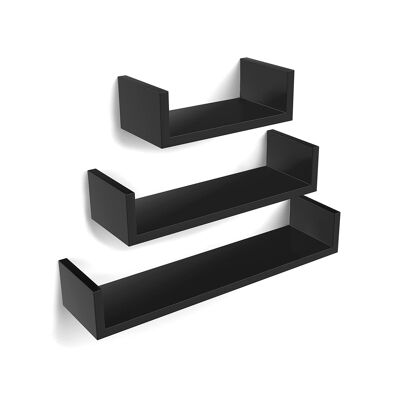 Living Design Set of 3 Black U-shaped Wall Shelves 30 x 10 x 15 cm (W x H x D)