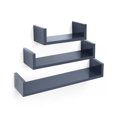 Living Design Juego de 3 estantes de pared en forma de U, color gris, 30 x 15 x 10 cm (largo x ancho x alto)