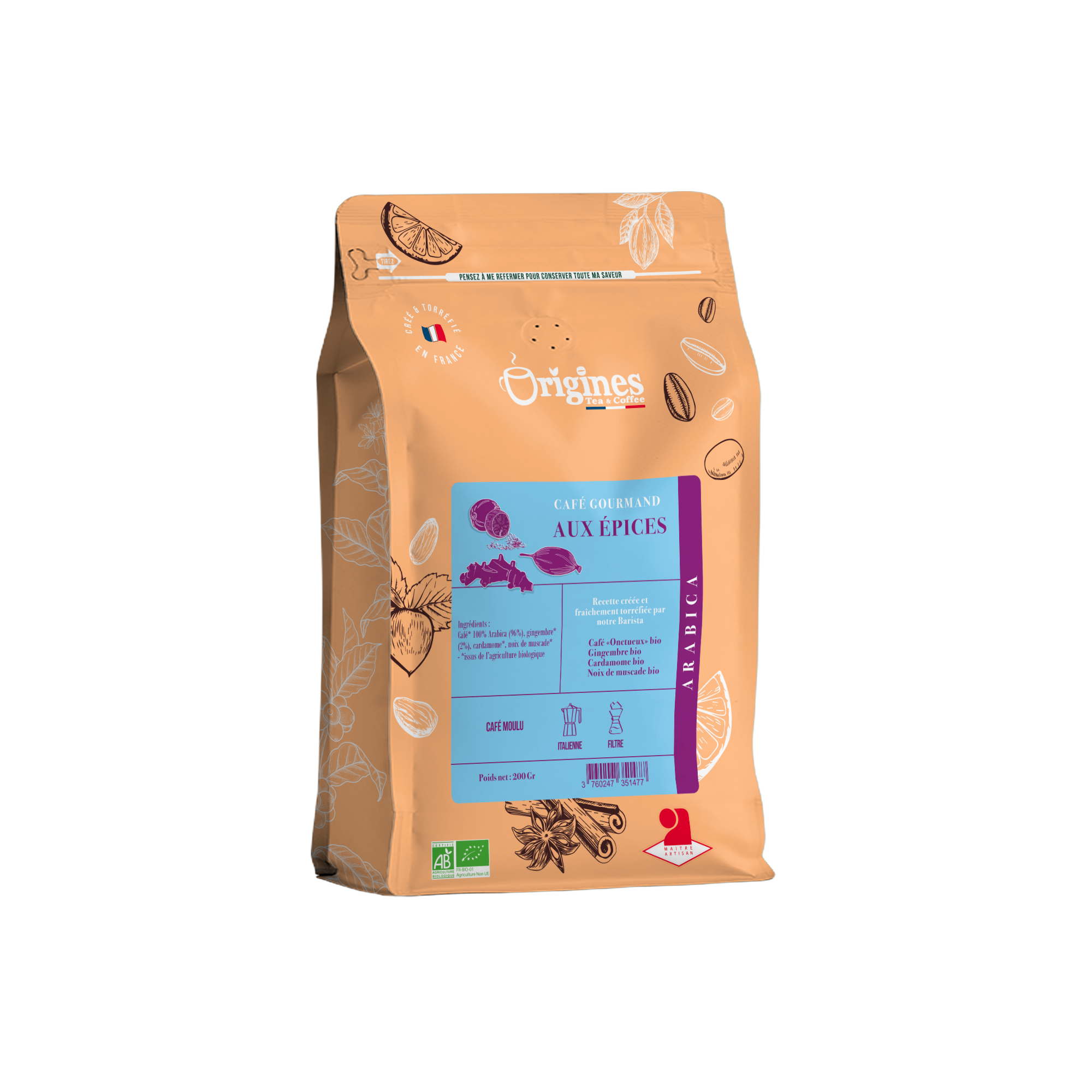 Organic gourmet coffee with spices