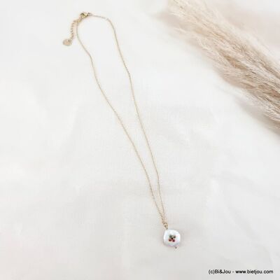 Collana in acciaio inossidabile con perle d'acqua dolce e croce di strass 0123087