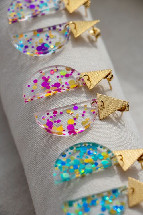 Boucles d'oreilles Tami - Transparent turquoise confettis