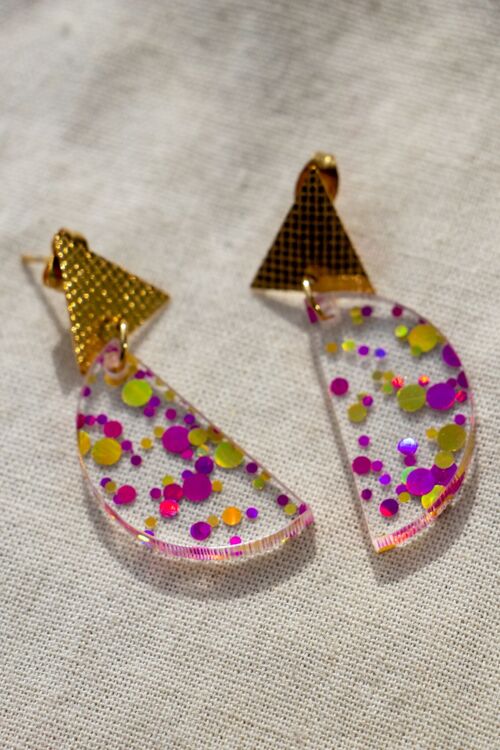 Boucles d'oreilles Tami - Transparent rose confettis
