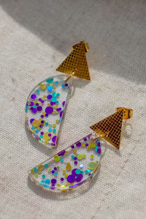 Boucles d'oreilles Tami - Transparent mauve confettis