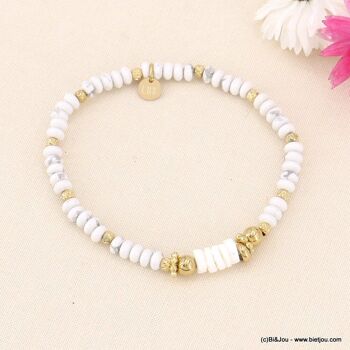 Bracelet élastique perles pierres nacre acier inox 0223071 5