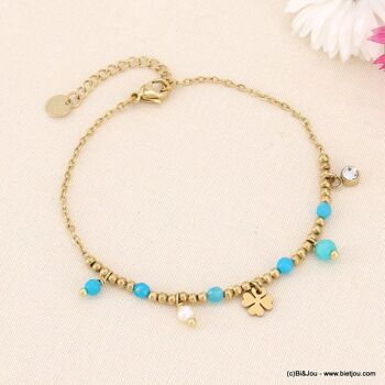 Bracelet trèfle porte-bonheur acier perles pierre 0223081 3