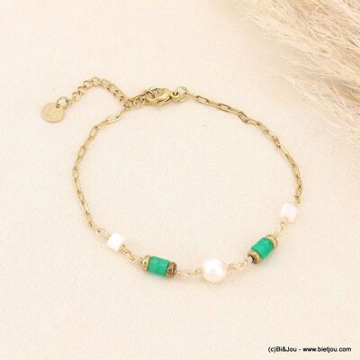 Bracelet perle eau douce pierres chaîne acier inox 0223068