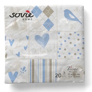 Serviettes jetables pour bébé en bleu et blanc en tissu 33 x 33 cm, 20 pièces 6